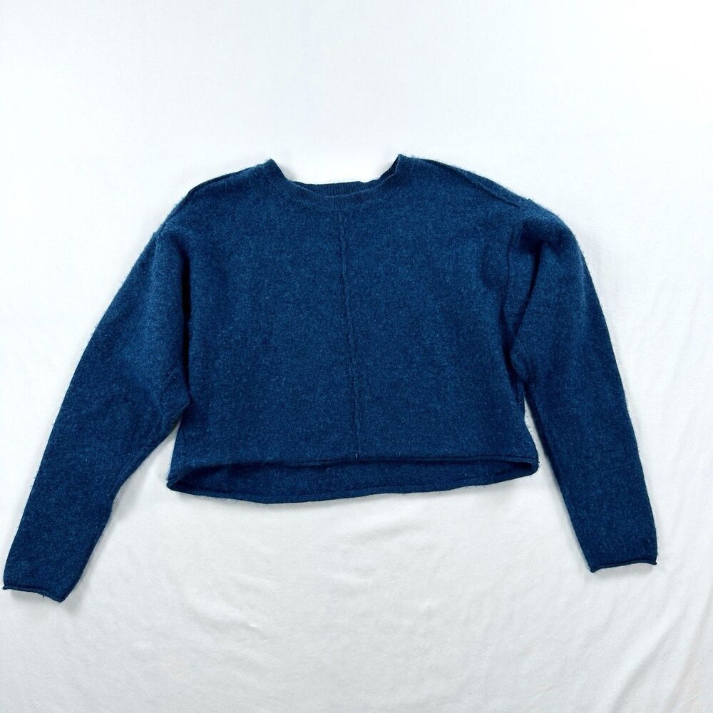 Free People Cashmere Cropped Sweater Womens Medium Blue Jewel Tone Quiet Luxury
